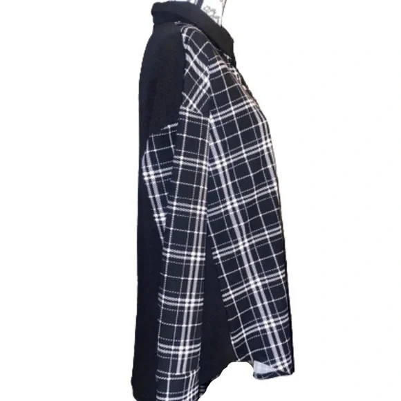 SHEIN Women’s M Oversized Color Block Black & White Plaid Button Down Shirt - Picture 7 of 12
